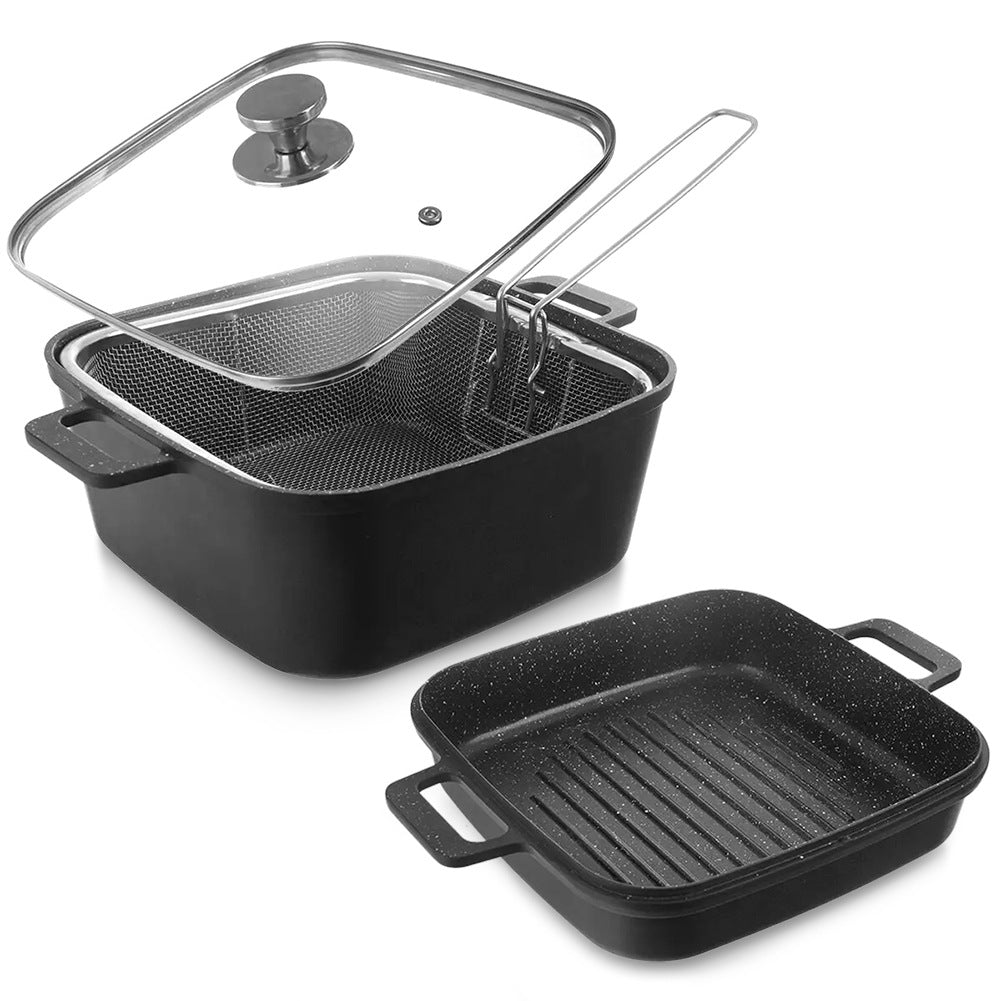 Granite pot with glass lid, grill pan, basket GRANDE 2+4 l, 4 pcs.