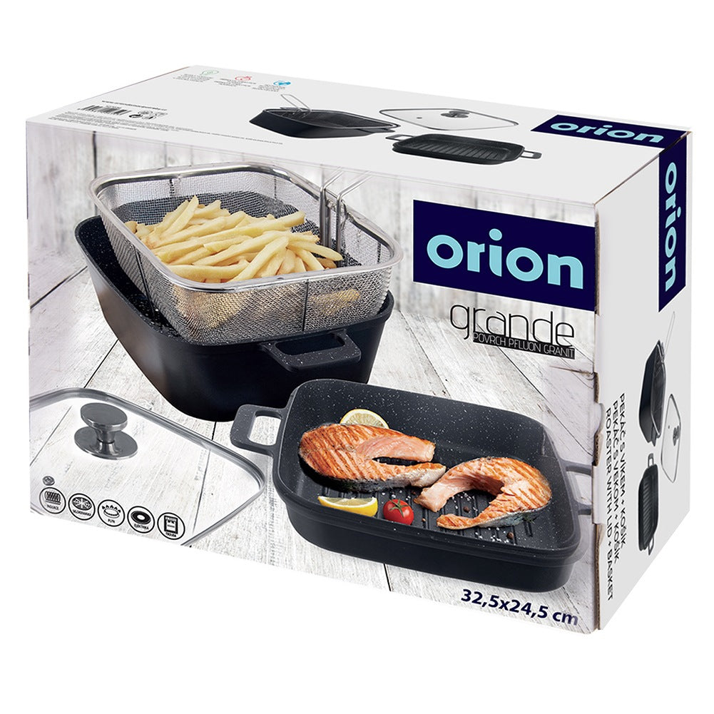 Granite pot with glass lid, grill pan, basket GRANDE 2+4 l, 4 pcs.