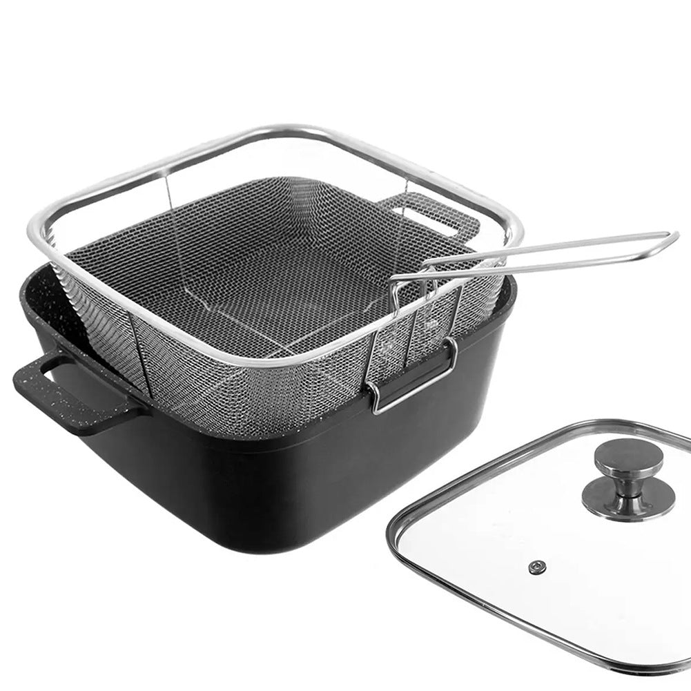 Granite pot with glass lid, grill pan, basket GRANDE 2+4 l, 4 pcs.