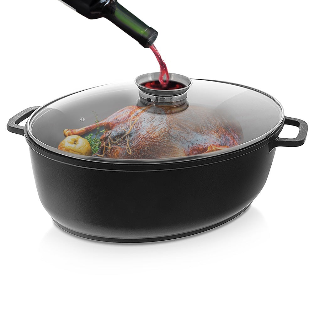 Granite roaster with lid oval gooseneck GRANDE 12 l, 43.5x33.5 cm