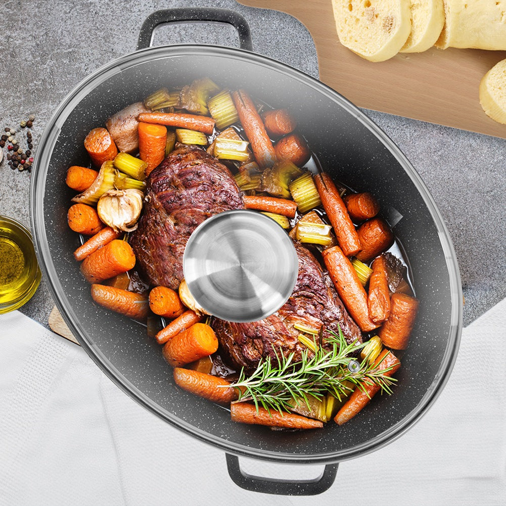 Granite roaster with lid oval gooseneck GRANDE 12 l, 43.5x33.5 cm