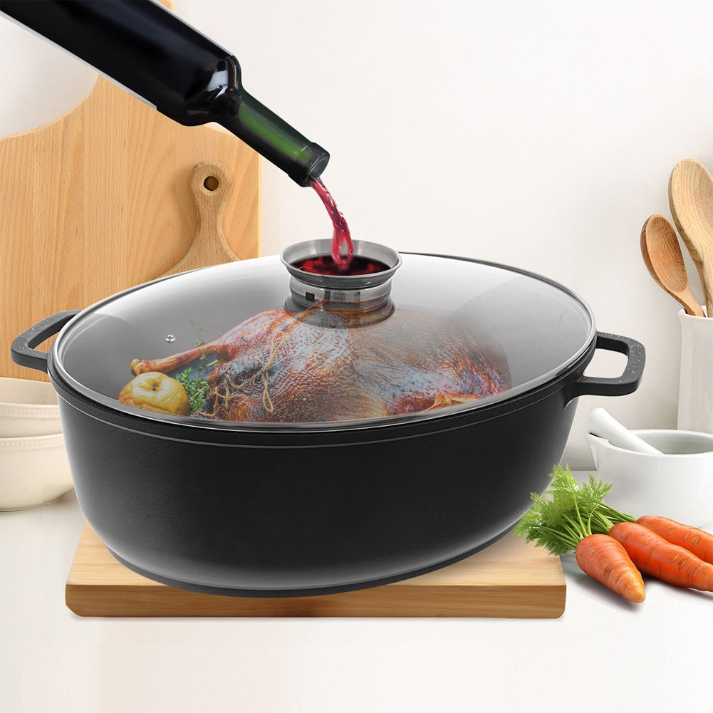 Granite roaster with lid oval gooseneck GRANDE 12 l, 43.5x33.5 cm