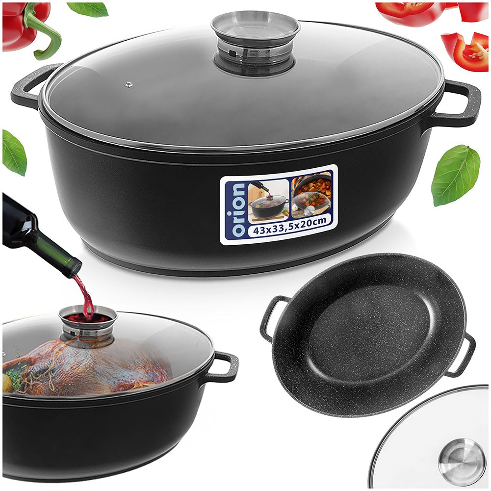 Granite roaster with lid oval gooseneck GRANDE 12 l, 43.5x33.5 cm