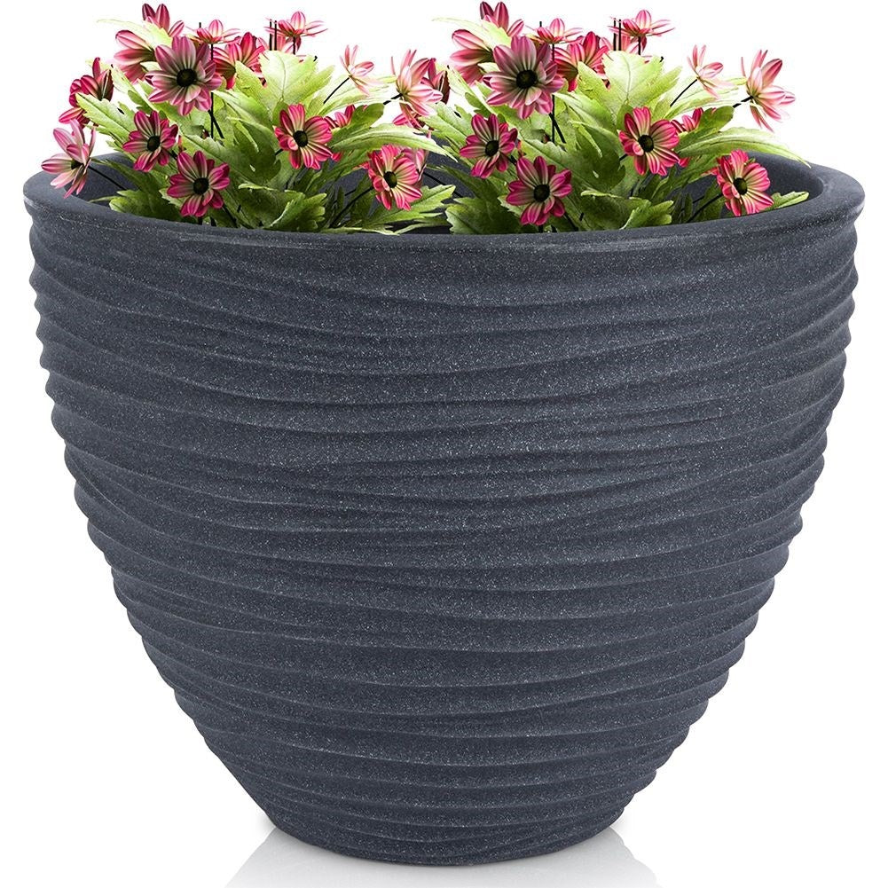 Graphite colored weatherproof flower pot with pattern for garden