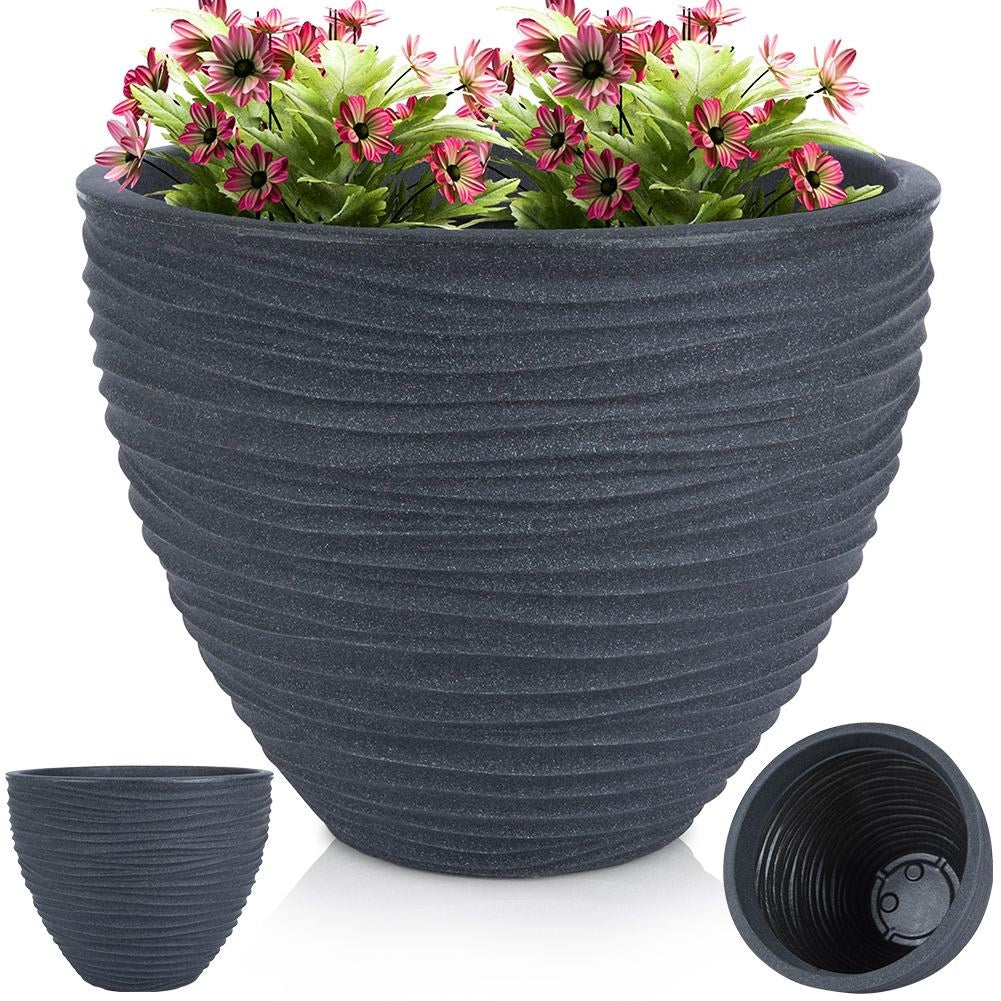 Graphite colored weatherproof flower pot with pattern for garden