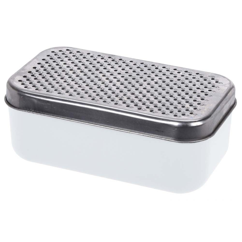 Grater with double blades and practical container with lid