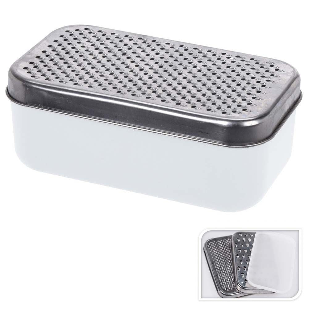 Grater with double blades and practical container with lid