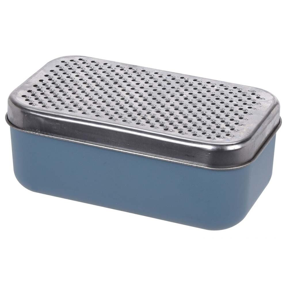 Grater with two blades and practical container with lid