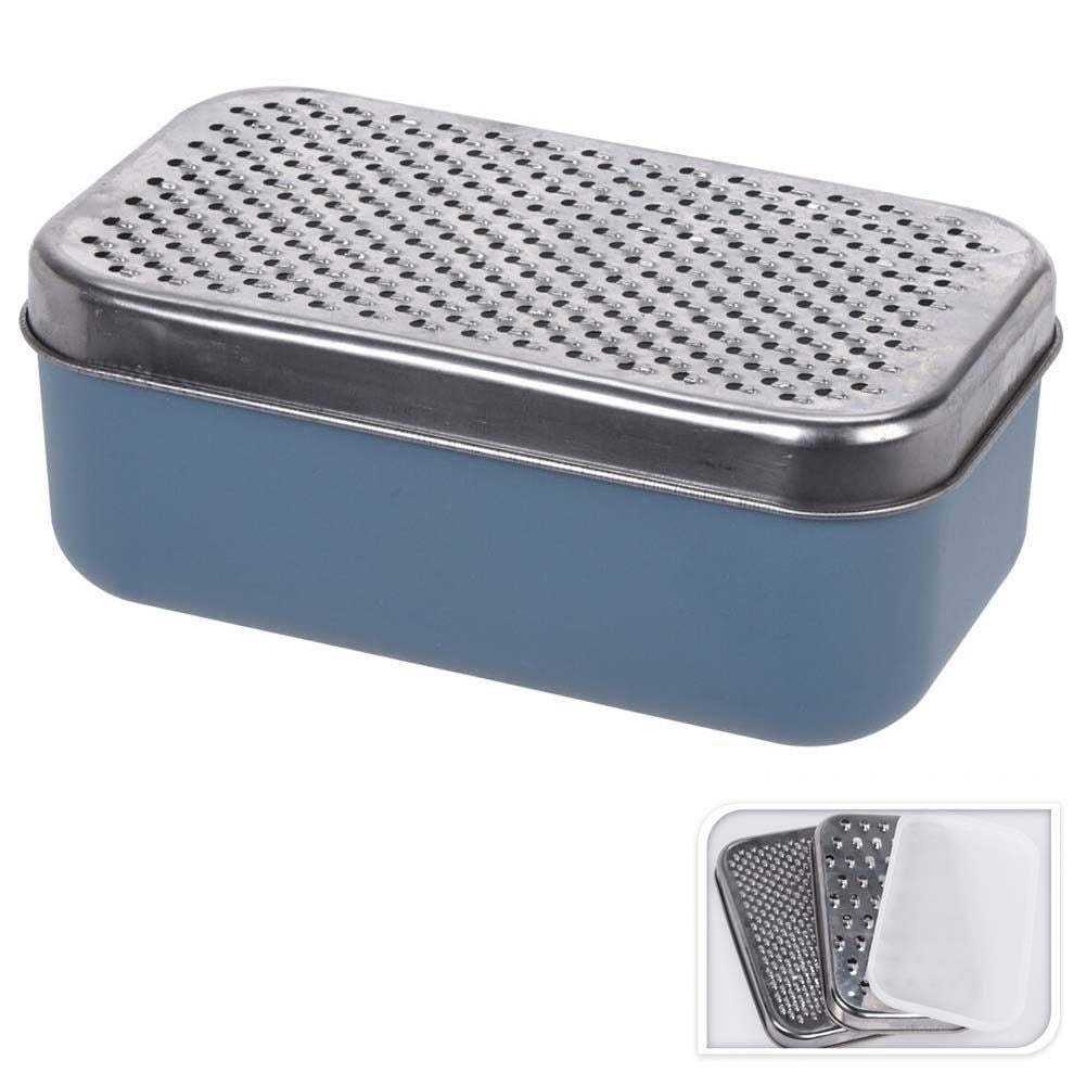 Grater with two blades and practical container with lid