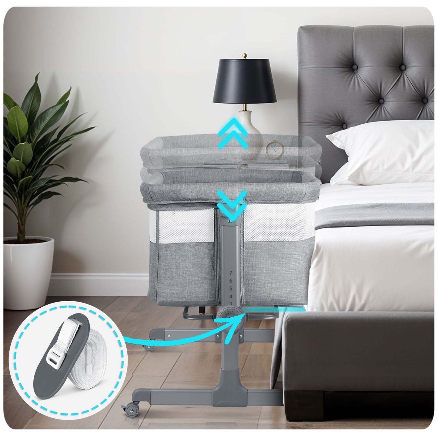 Gray Baby bed NK-243 with side function