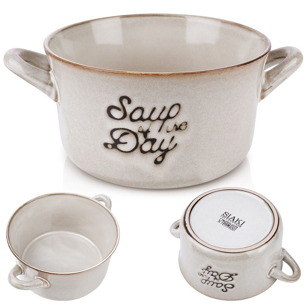 Gray Ceramic Bowl with Handle - Perfect for Meals
