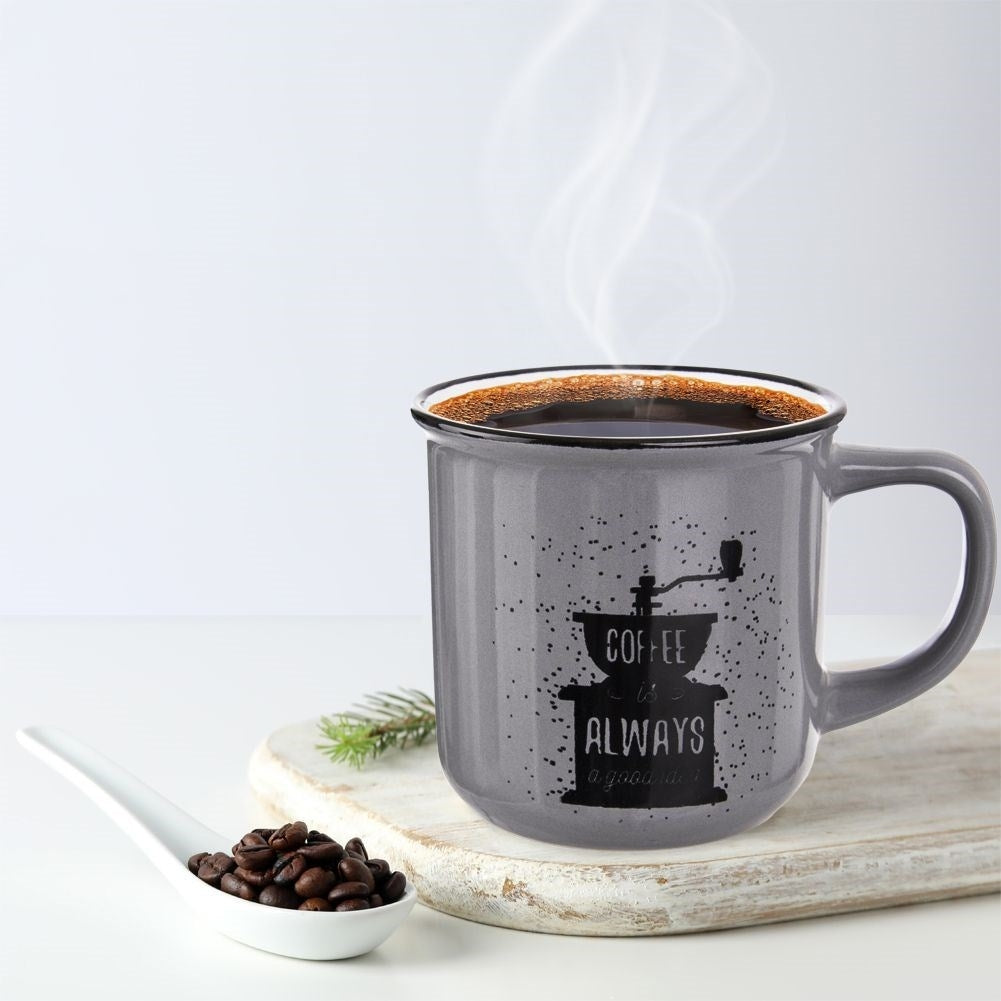 Gray Ceramic Cup with Decoration - Perfect for Coffee