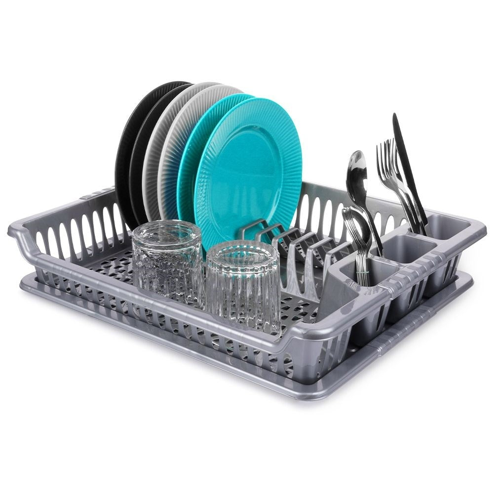 Gray Dish Rack with Removable Tray for Easy Cleaning
