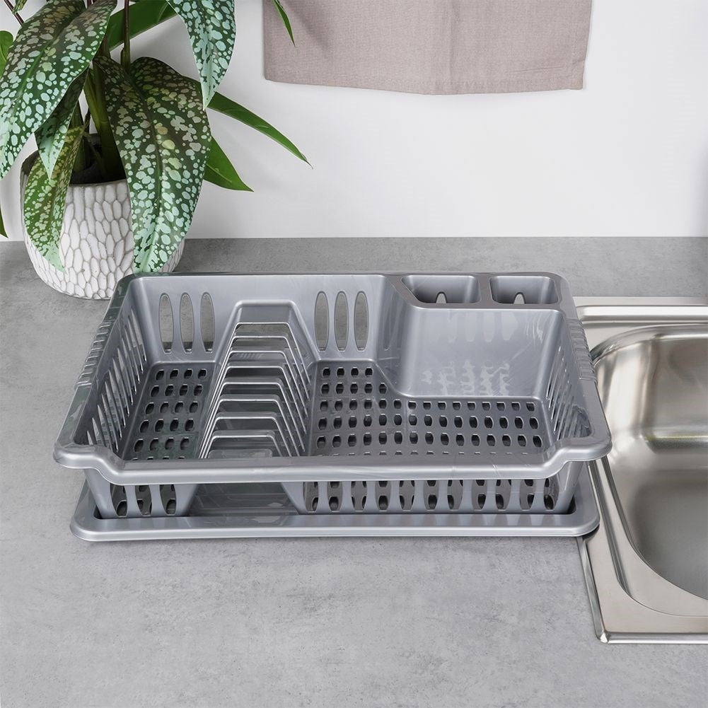 Gray Dish Rack with Removable Tray for Easy Cleaning