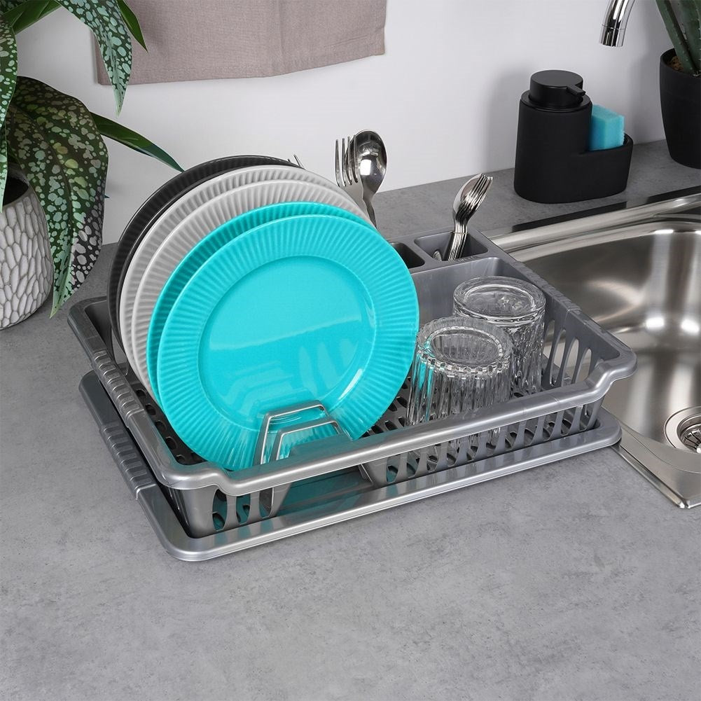 Gray Dish Rack with Removable Tray for Easy Cleaning