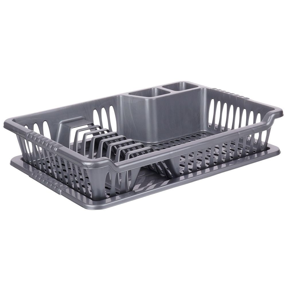 Gray Dish Rack with Removable Tray for Easy Cleaning
