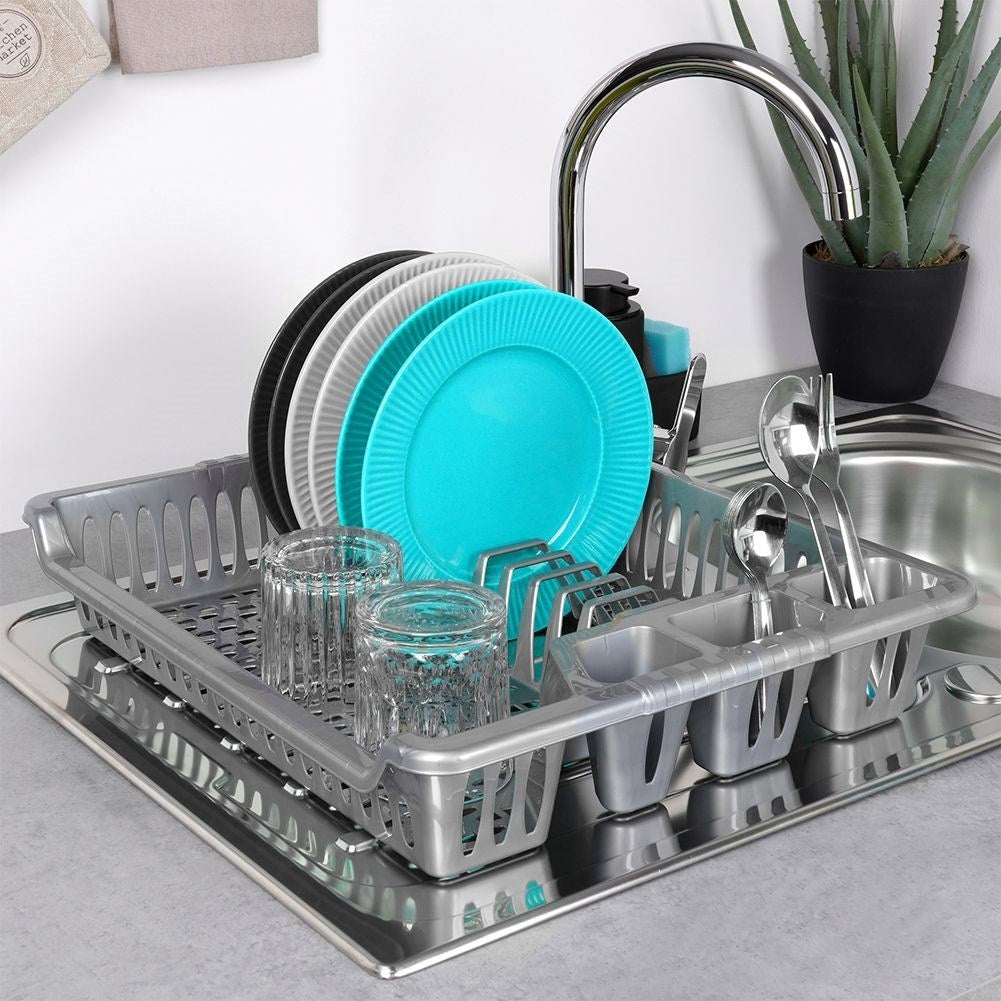 Gray Dish Rack with Removable Tray for Easy Cleaning