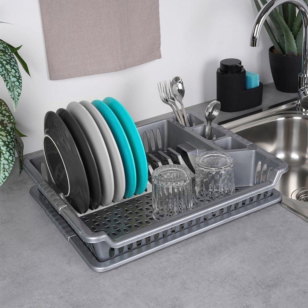 Gray Dish Rack with Removable Tray for Easy Cleaning