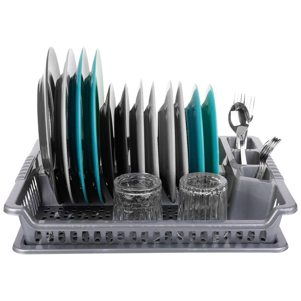 Gray Dish Rack with Removable Tray for Easy Cleaning
