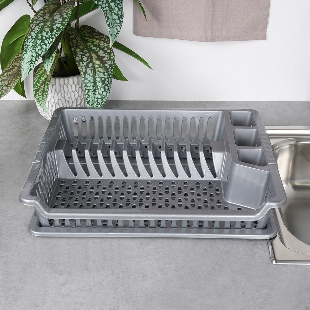 Gray Dish Rack with Removable Tray for Easy Cleaning
