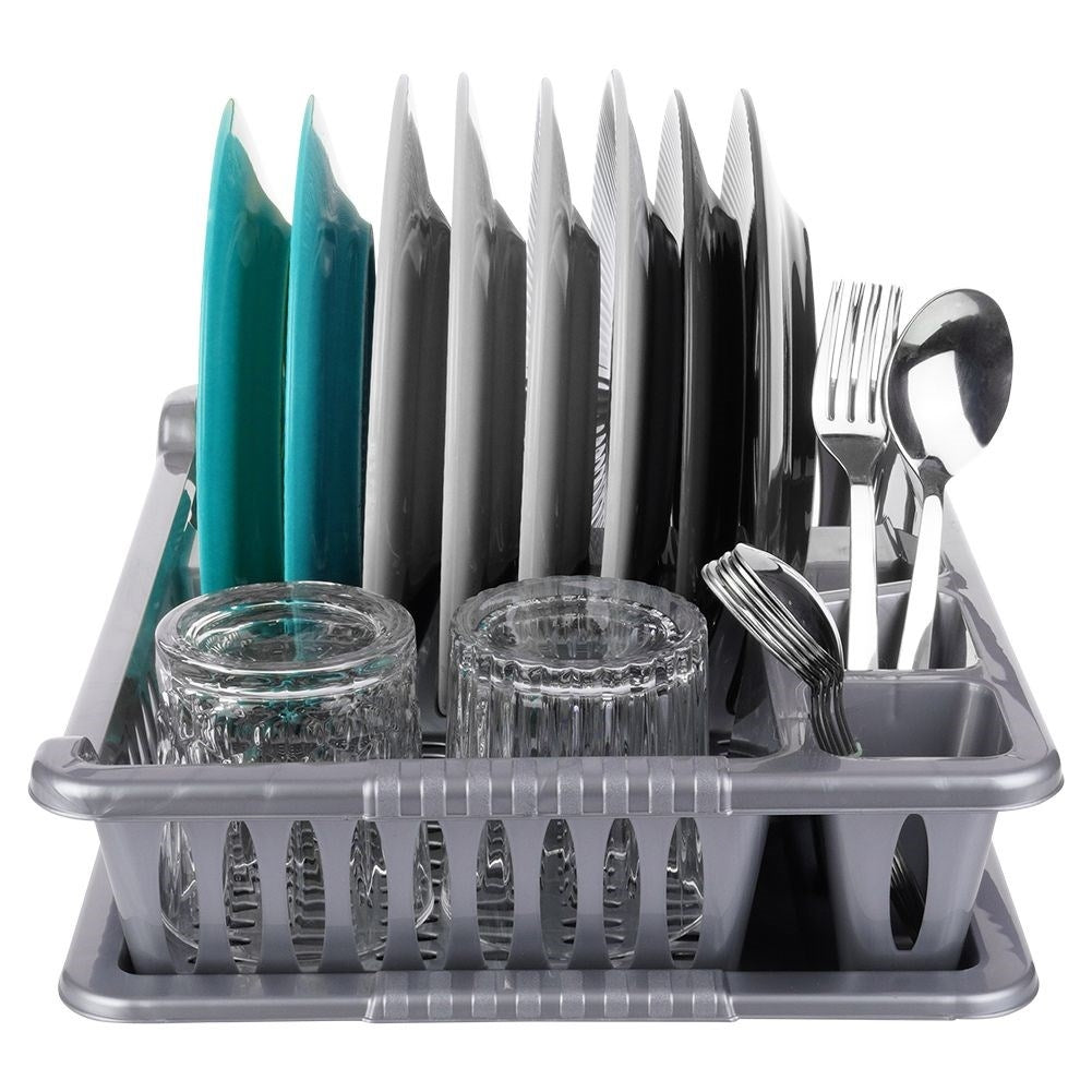 Gray Dish Rack with Removable Tray for Easy Cleaning
