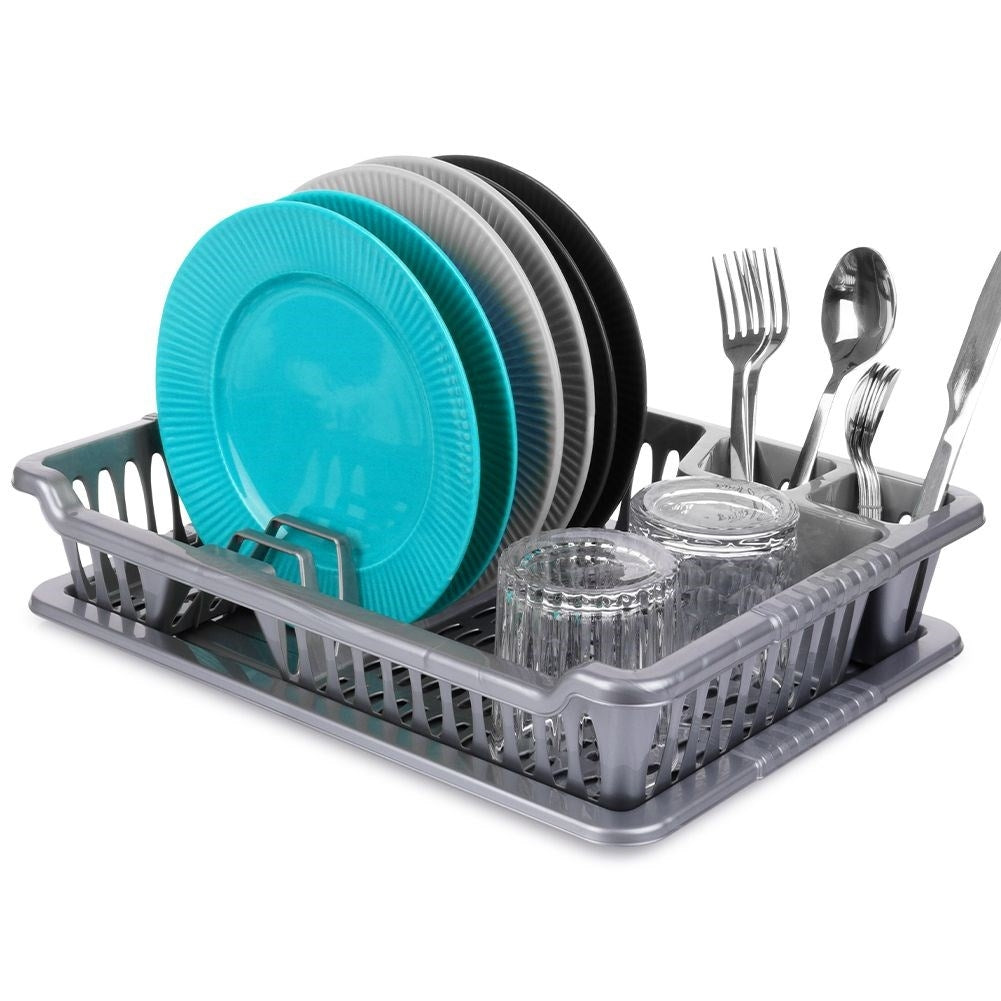 Gray Dish Rack with Removable Tray for Easy Cleaning