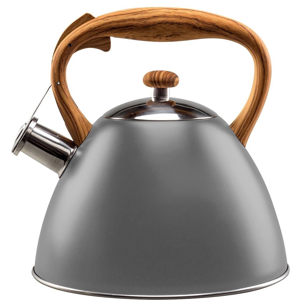 Gray Kettle with Automatic Whistle and Wood Imitation