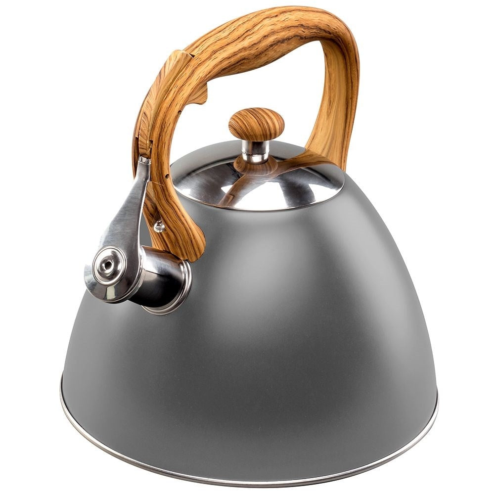 Gray Kettle with Automatic Whistle and Wood Imitation