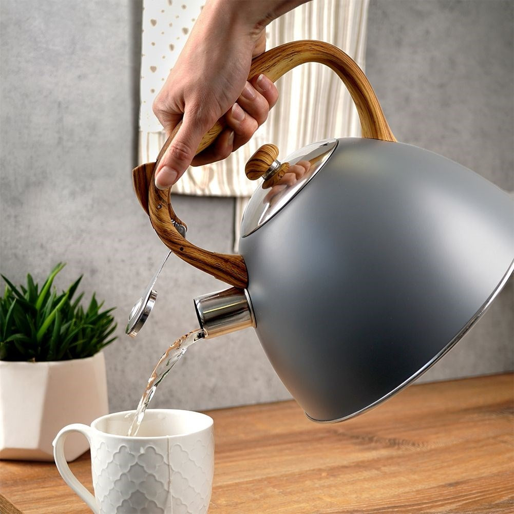 Gray Kettle with Automatic Whistle and Wood Imitation