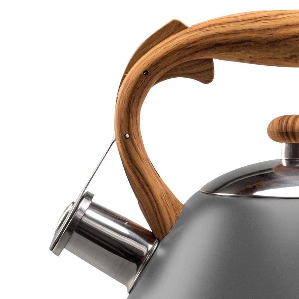 Gray Kettle with Automatic Whistle and Wood Imitation