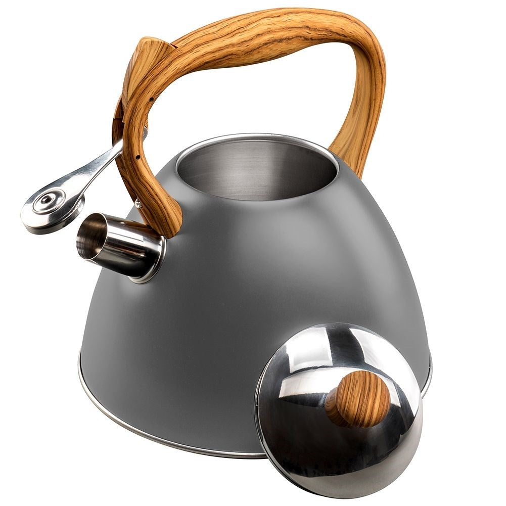 Gray Kettle with Automatic Whistle and Wood Imitation