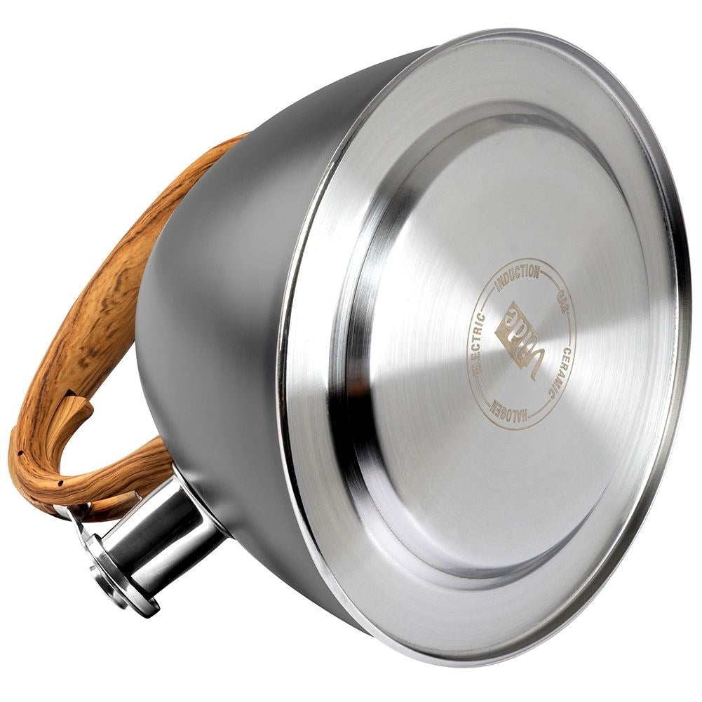 Gray Kettle with Automatic Whistle and Wood Imitation
