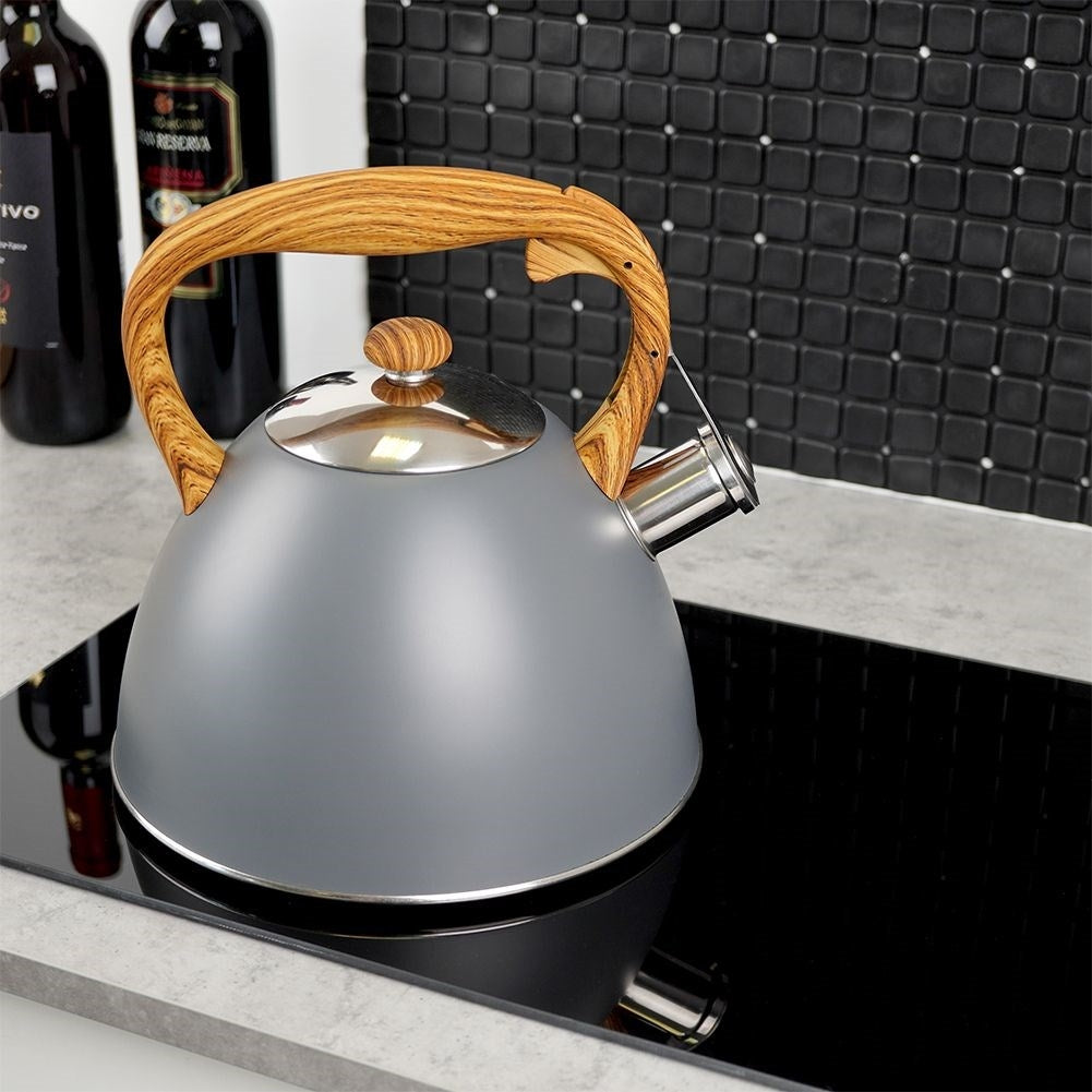 Gray Kettle with Automatic Whistle and Wood Imitation