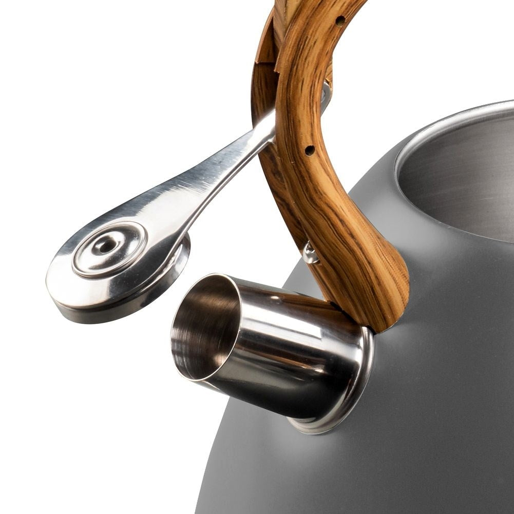 Gray Kettle with Automatic Whistle and Wood Imitation