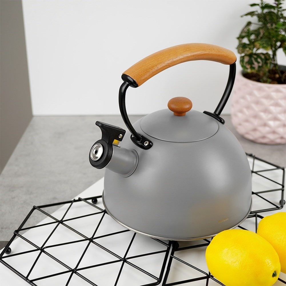 Gray Kettle with Tilting Whistle in Stainless Steel