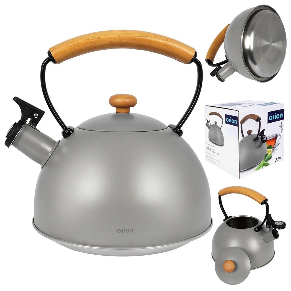 Gray Kettle with Tilting Whistle in Stainless Steel