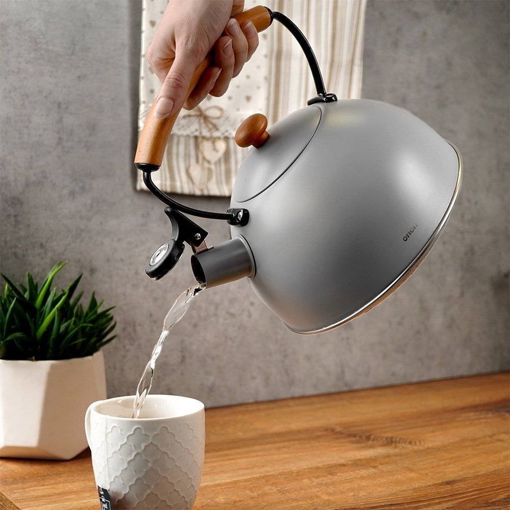 Gray Kettle with Tilting Whistle in Stainless Steel