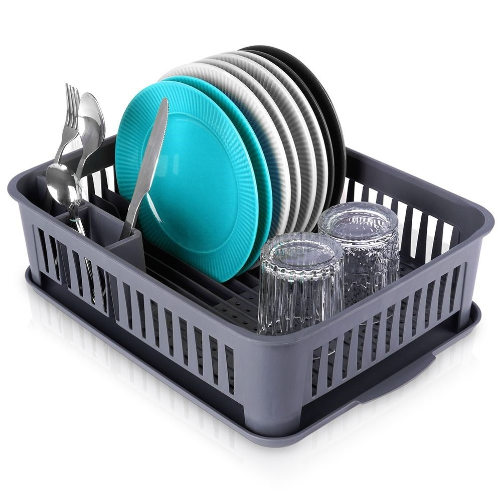 Gray Multifunctional Dish Rack with Removable Tray