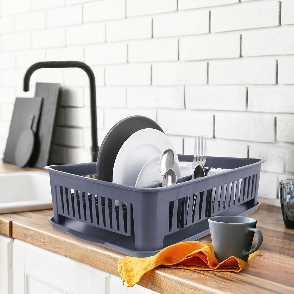 Gray Multifunctional Dish Rack with Removable Tray