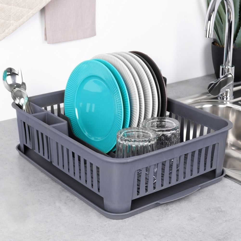 Gray Multifunctional Dish Rack with Removable Tray