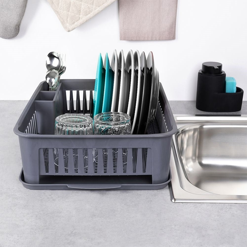 Gray Multifunctional Dish Rack with Removable Tray