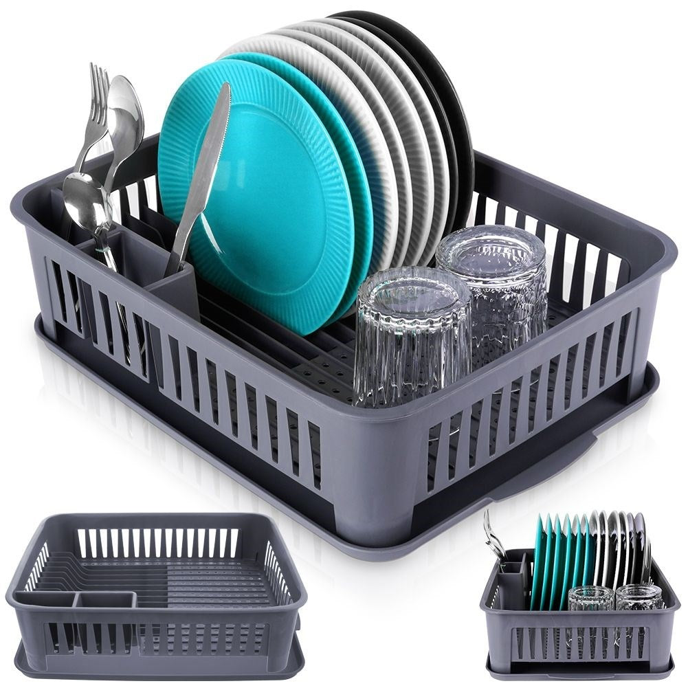 Gray Multifunctional Dish Rack with Removable Tray