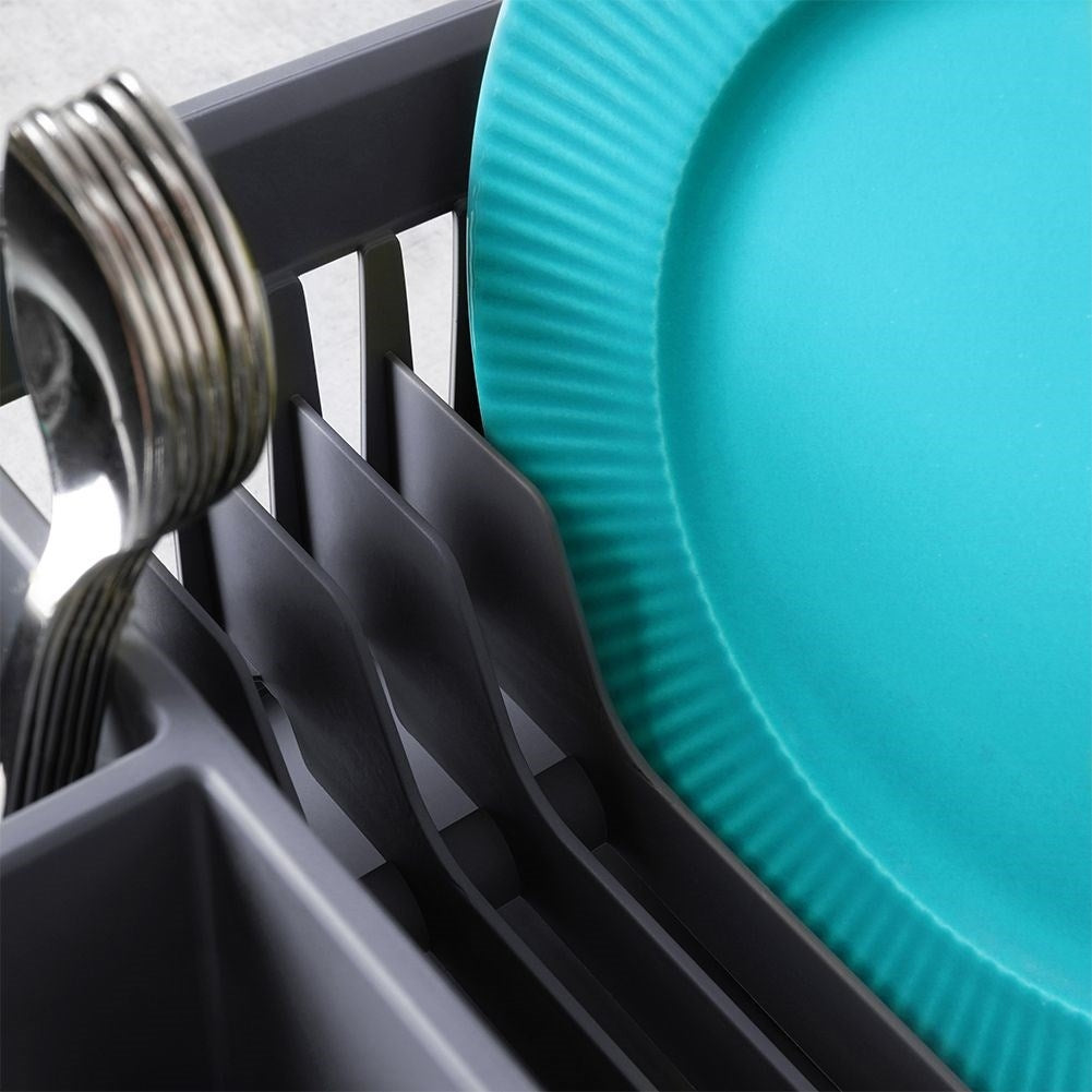 Gray Multifunctional Dish Rack with Removable Tray
