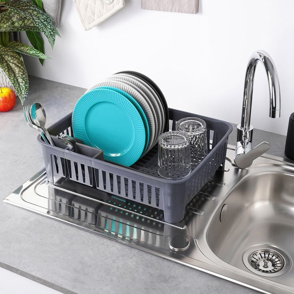 Gray Multifunctional Dish Rack with Removable Tray