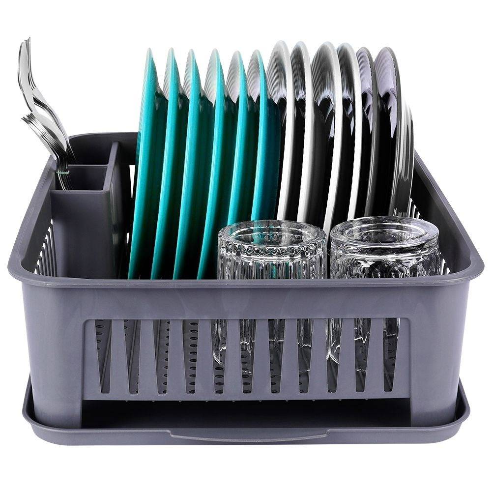 Gray Multifunctional Dish Rack with Removable Tray
