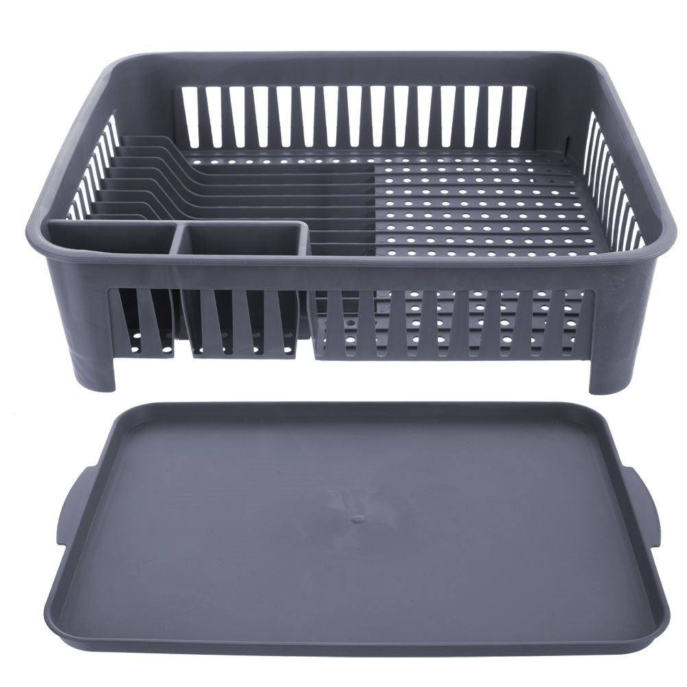 Gray Multifunctional Dish Rack with Removable Tray