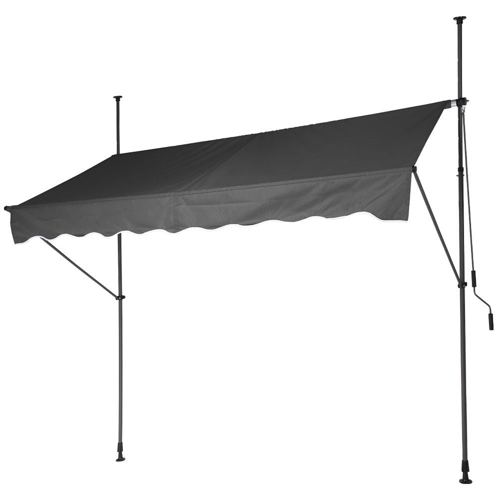 Gray awning: Protection against sun and rain, adjustable height