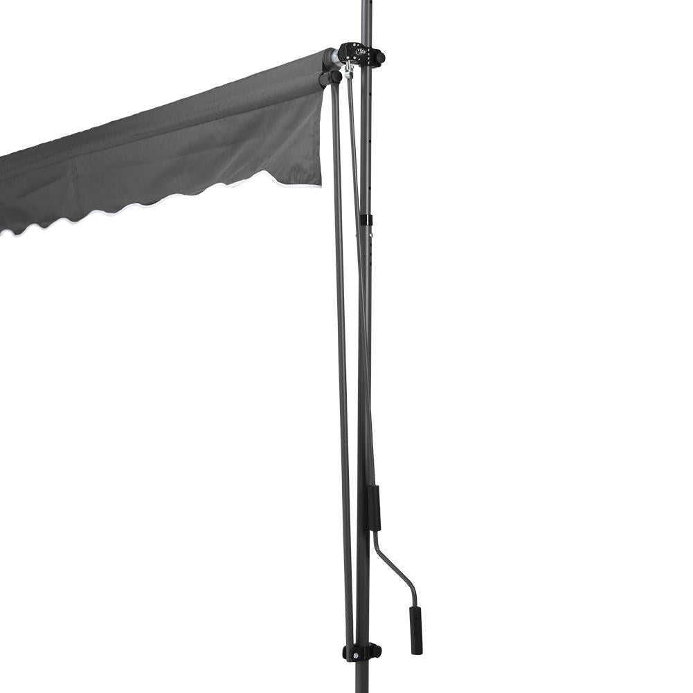 Gray awning: Protection against sun and rain, adjustable height