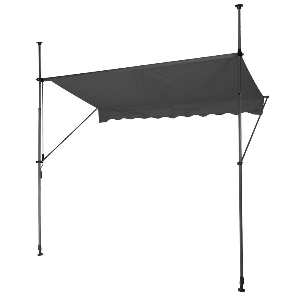 Gray awning: Protection against sun and rain, adjustable height