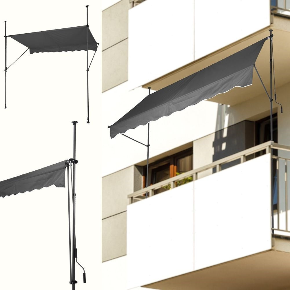 Gray awning: Protection against sun and rain, adjustable height